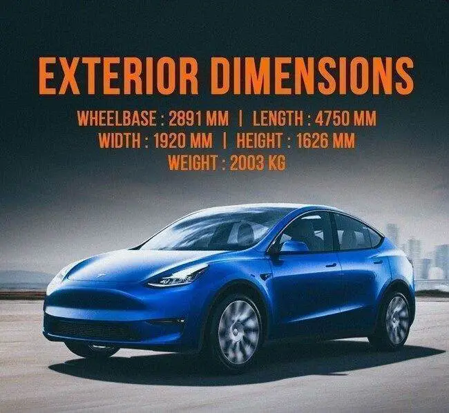 Dimensiones estándar del Tesla Model Y